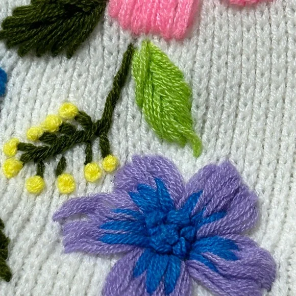 Vtg Sears 1960s Floral Crewel Embroidery Cardigan Pinup Boho Retro Acrylic XL - Picture 6 of 15